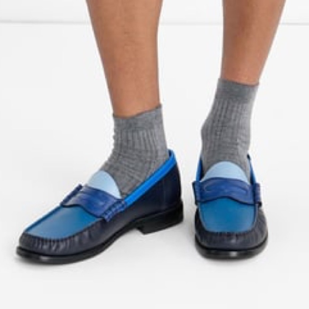 Blu Scarpa La Tricolore Blue Calf Leather College Loafers Mens Size 13 Italy - Picture 2 of 14